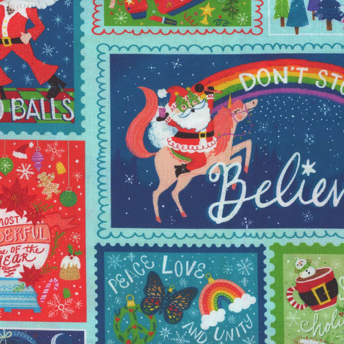 3 Wishes Fabrics Holidazzle Emiko Pink Orange Blue Christmas Trees